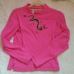 Pink embroidered l/s tee w/Mandarin collar